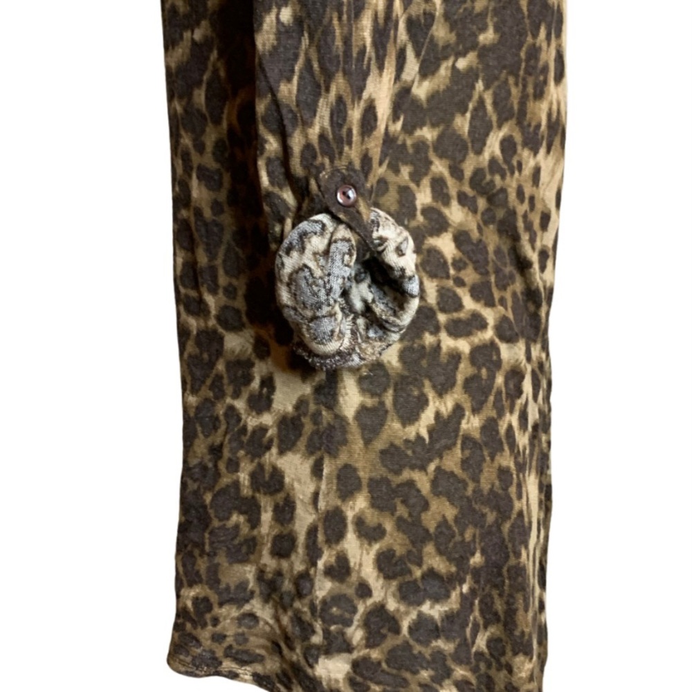 French Laundry roll tab sleeve cardigan duster leopard jaguar print, S - Picture 6 of 7